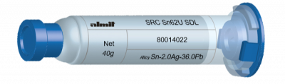 SRC Sn62U SDL  Flux 15%  10cc, 40g, Syringe with beige plunger