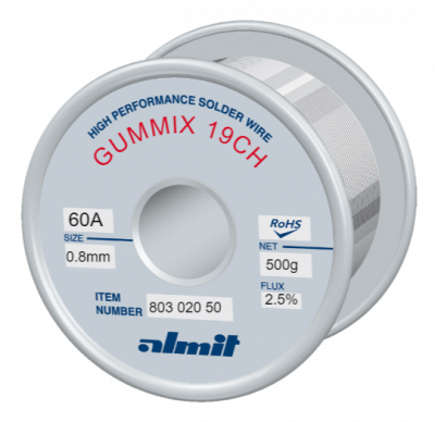 GUMMIX 19CH Sn60Pb40 P2  Flux 2,5%  0,8mm  0,5kg Spule/ Reel