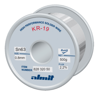 KR-19 Sn63Pb37 P2  Flux 2,2%, 0.8mm  0.5Kg Spule/ Reel